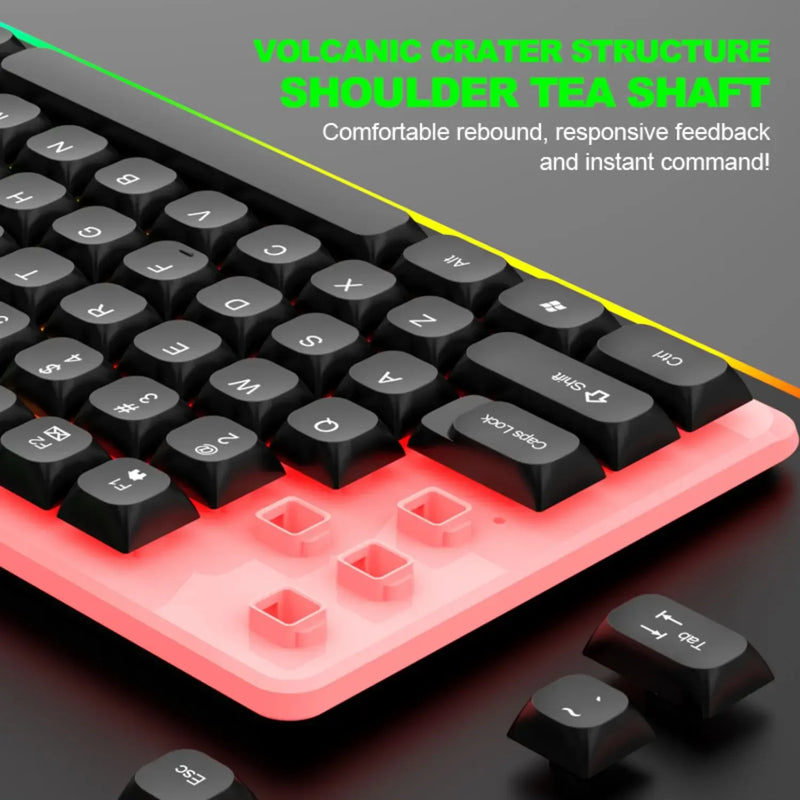 Mechanical Feel Keyboard and Mouse Set, with RGB LED Backlight, USB Wired - 104 Keys - Ideal Choice for Gaming and Office