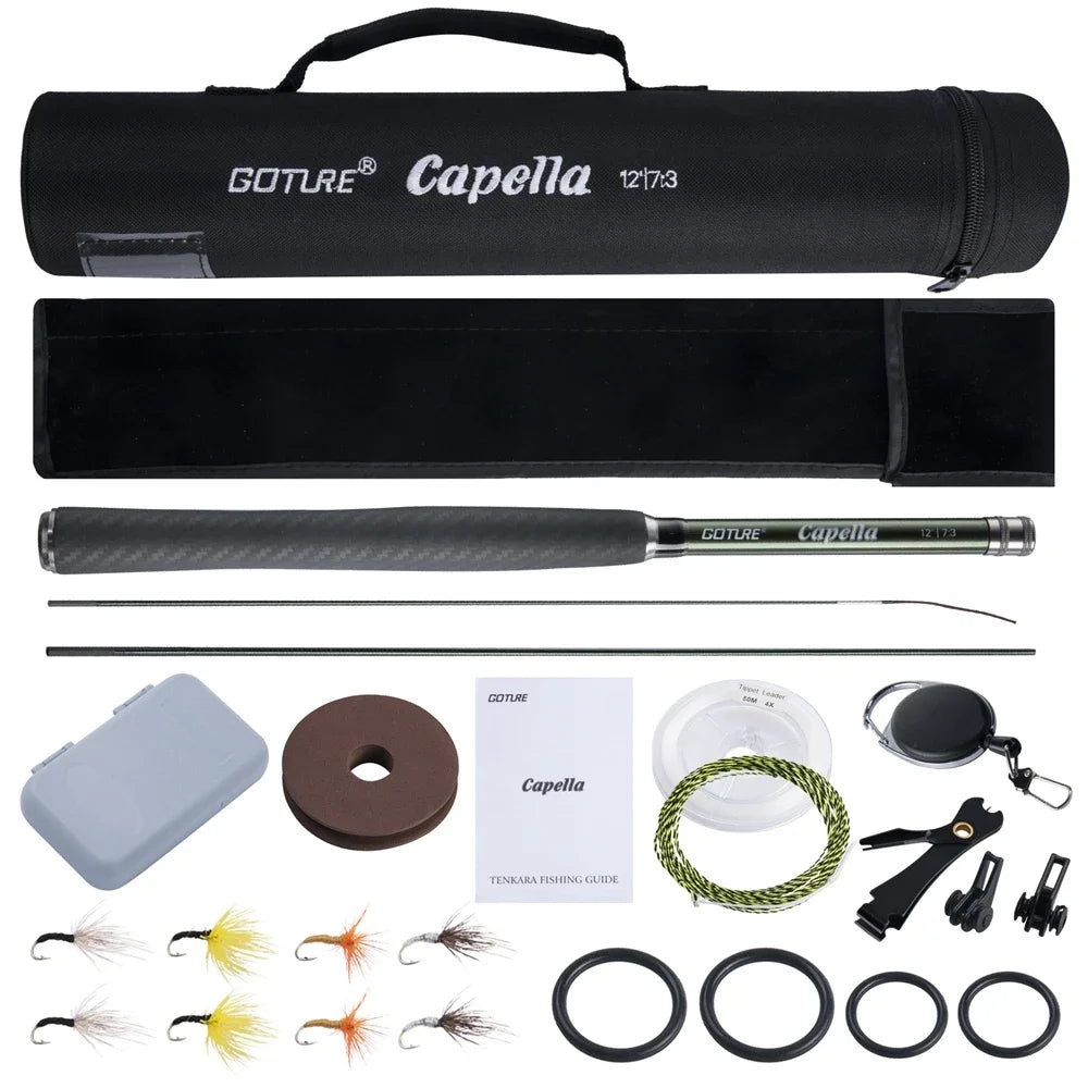 Goture Fly Fishing Rod Combo Tenkara 12FT Classical Portable Ultralight IM8 Carbon Fiber Trout Rod Pod Line Lure Fly Fishing Set