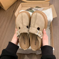 New Summer Women Faux Suede Leopard Print Buckle Strap Chunky Platform Mules Sandals Clogs Round Toe Casual Slippers Shoes Women