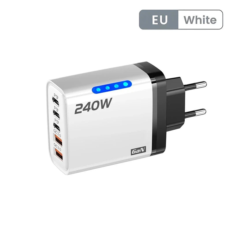 240W USB C PD Fast Charger Quick Charge3.0 Type C USB Phone Charger Fast Charging Adapter For iPhone 16 15 Samsung Xiaomi Huawei