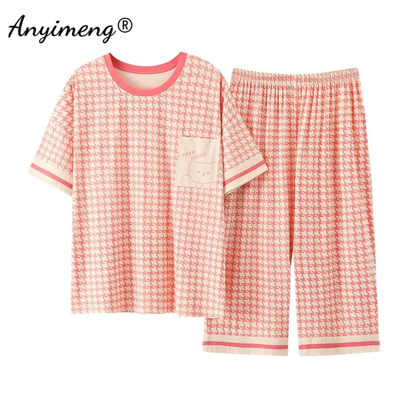 Plus Size Women's Capri Pants Pajamas Sets Polka Dot | SAMAG