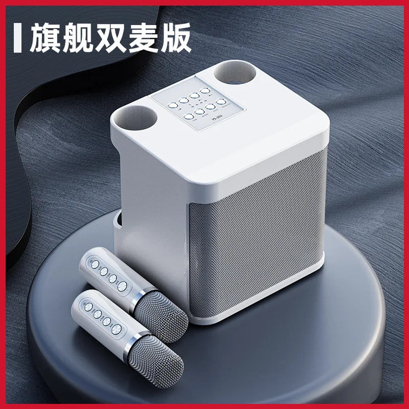 Karaoke Audio Machine Speaker System With 2 Microphones Portable Wireless Bluetooth-compatible Home Tv Ktv Set Speakers