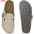 KZZO Waterproof Genuine Leather Mules for Women Non Slip Clog Shoes Outdoor Home Comfort Slip On Flat Adjustable Strap White