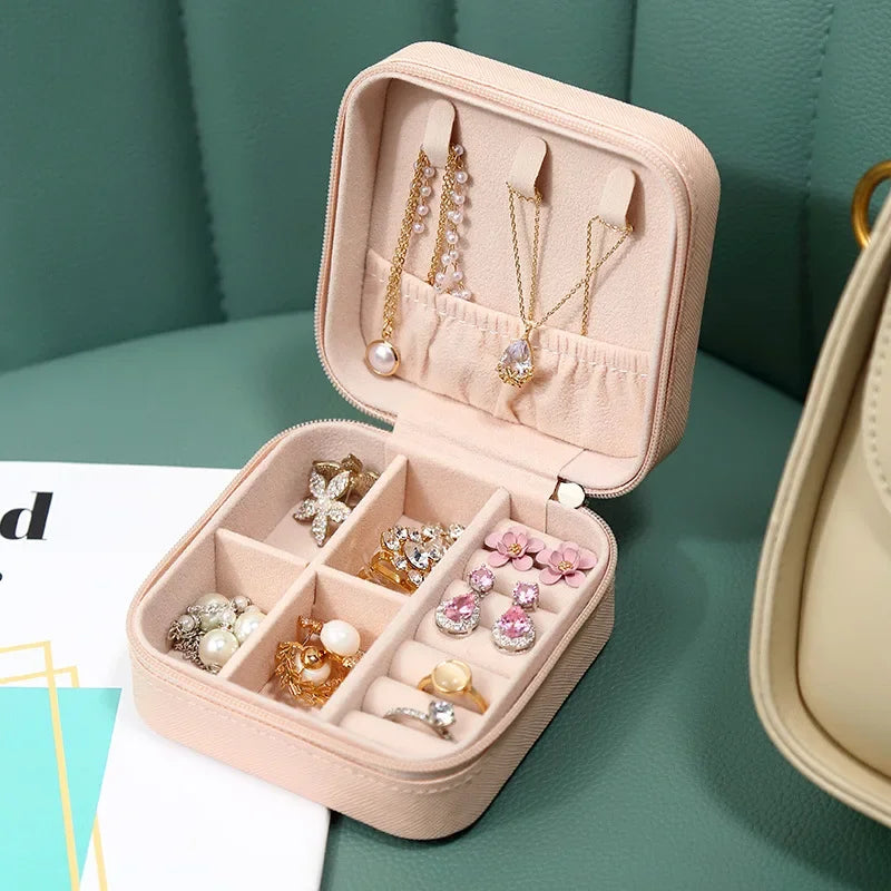 Portable Mini Jewelry Storage Box Travel Organizer Case Leather Earrings Necklace Ring Display - Visuel 6 | SAMAG