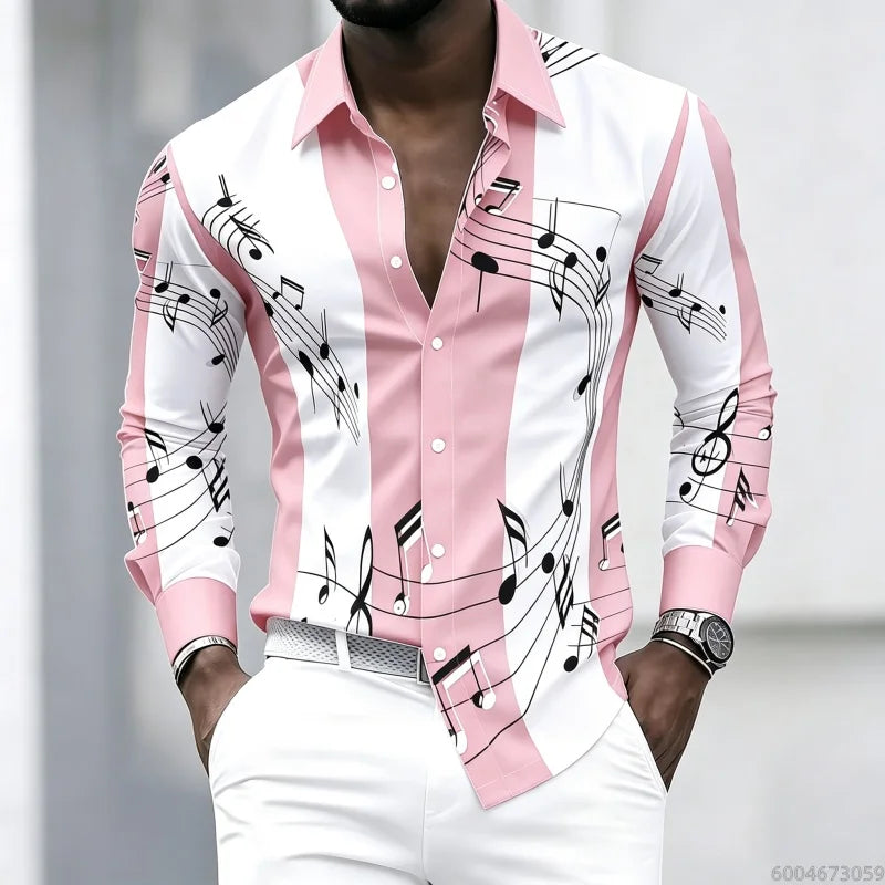 Men's collared shirt with creative musical note print | SAMAG