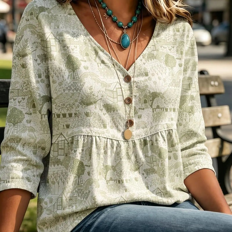V Neck 3/4 Sleeve Babydoll Blouse Women Colorful Floral Peplum Top Casual Loose Chiffon Shirt for Daily Outdoor Park Wear