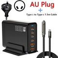 200W Desktop USB C Quick Charger GaN PD Fast Charger 6 Port Mobile Charging Adapter For Laptop iPhone 17 16 15 Samsung Xiaomi