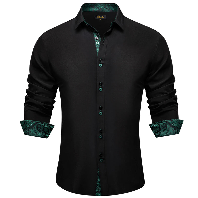 Men's Polyester Cotton Solid Black Shirts Long Sleeve | SAMAG
