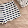 Summer Textured Knit Halter Top Shorts Two Piece Outfit, Classic Nautical Stripes Paired With Breathable Knit Fabric, Ideal For