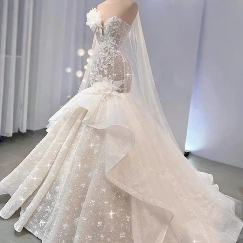 Custom Luxury Mermaid Wedding Dress Elegant 3D Flower - View 2 | SAMAG