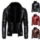 New Winter Fleece Motorcycle Leather Jacket Men Turn Down Fur Collar Slim Fit Warm PU Bomber Jackets Coats Mens Moto Biker Coat