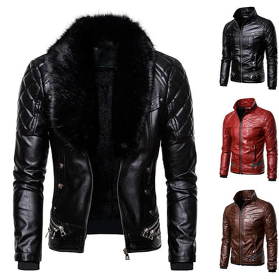 New Winter Fleece Motorcycle Leather Jacket Men Turn Down | SAMAG