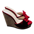 SHOFOO Women's Fashion High-Heeled Slippers Suede Bow Design Black/White 12cm Heel Height Comfortable Slip-On Shoes Wedges shoes