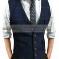 Men's Suit Vest V Neck Notched Lapel Slim Fit Leisure Wool Herringbone Tweed Vest Men for Wedding Groomsmen Mens Waistcoat Vest