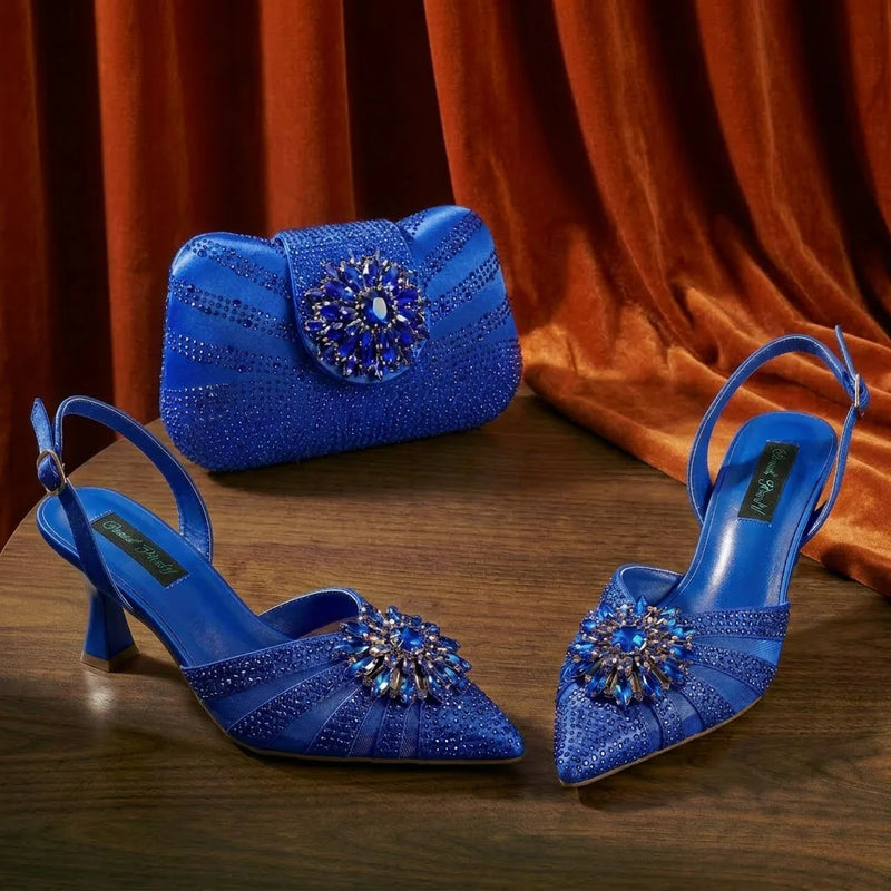 New Italian Pumps and Bag To Party 2026 INS Style Pointed DURABLE OUTSALE Rhinestone Elegant Coffee Color High Heels for Women