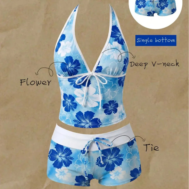 Women Bikinis Set Vintage Striped Floral Tankini Swimsuit | SAMAG
