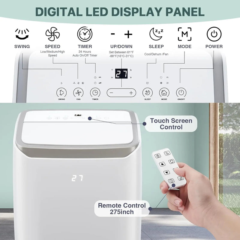 14,000 BTU Portable Air Conditioners Cools up to 750 Sq.Ft, 3-in-1 Quiet Portable AC Unit with Cool, Dehumidifier & Fan, Sleep Mode, 24H Timer, Remote Control & Installation Kits