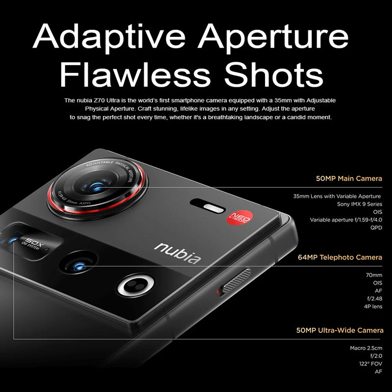 Global Version Nubia Z70 Ultra 5G Smartphone 6.85'' 144Hz AMOLED Display Snapdragon 8 Elite Processor NFC 16GB 512GB Fast Charge