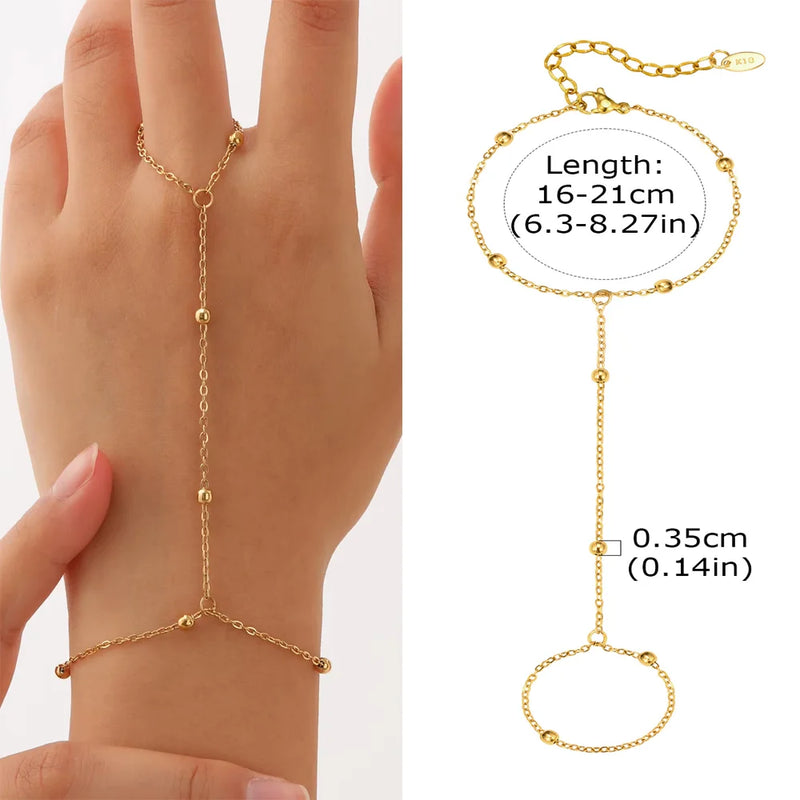 Luxury Minimalist Gold Plated Thin Chain Finger Ring Hand Bracelets for Women, Party Elegant Stainless - Visuel 14 | SAMAG