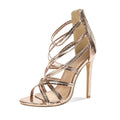 New Fashion Gold Sandals Women Patent Leather Open Toe High Heels Lady Wedding Dress Party Shoes Back Zipper