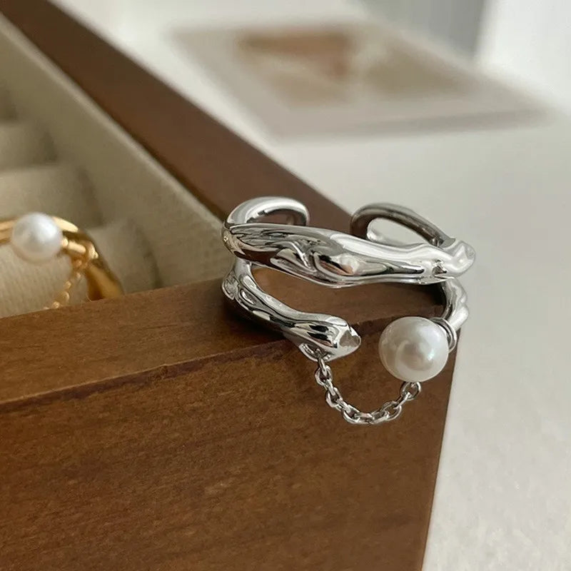 VENTFILLE 925 Sterling Silver Geometric Multilayer Round Bead Ring Female Fashion Punk Temperament - Visuel 17 | SAMAG