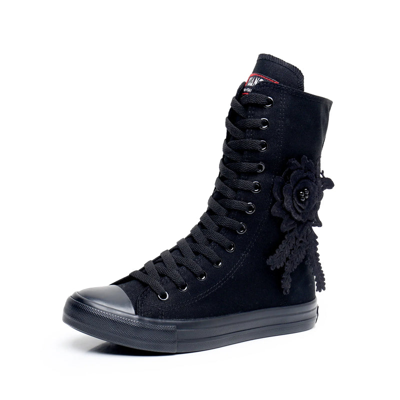 Boots Women Sneakers Canvas Casual High Top Shoes Long Boot Lace-Up Zipper Comfortable Flat Boot Sneakers Tenis Feminino