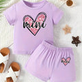 Girls' Love Letter Printed Two Piece Set Round Neck Short - View 4 | SAMAG