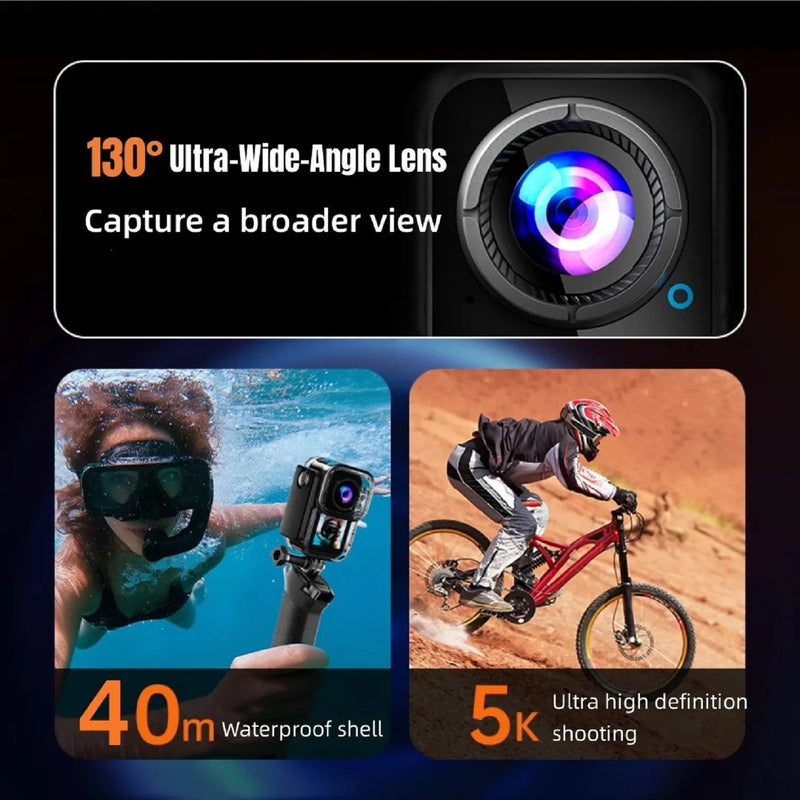 5K Mini Action Camera 4K 60FPS Anti Shake Touch Screen Waterproof Magnetic Pendant Body Cam Motorcycle Bike Outdoor Sport Record