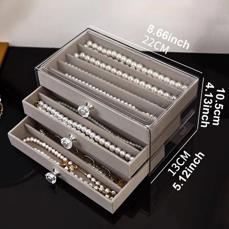 1pc Necklace Storage Box with Transparent Lid, 3-Layer Jewelry Tray Drawer Jewelry Display Box, Desktop Jewelry Box