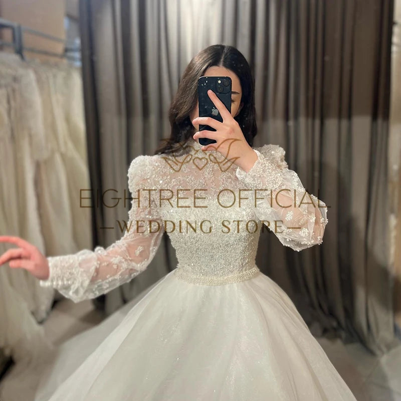 Eightree Elegant A - Line Wedding Dresses Puff Sleeve - View 3 | SAMAG