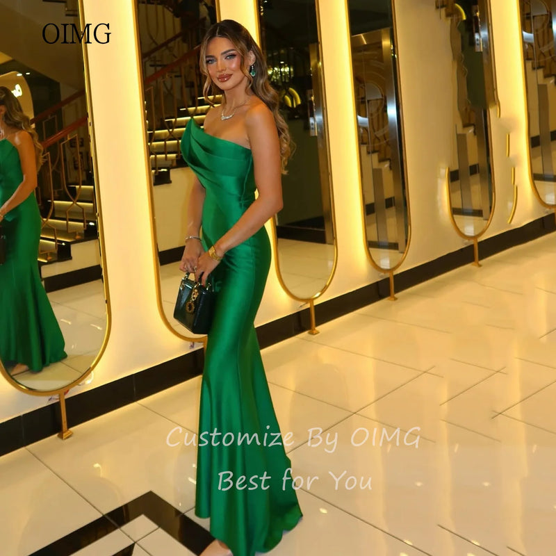 OIMG Modern Green Strapless Mermaid Prom Gowns Satin | SAMAG