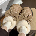 Platform Ankle Boots Female Bowknot Luxury Designer Indoor Fluffy Women's Slippers Trend Winter Snow Booties Flat Plush Footwear