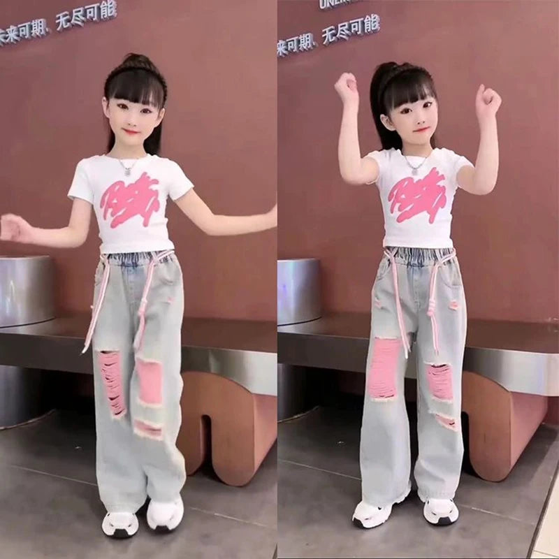 Kids Child New Jeans T - shirt Clothing Set for Teen Girl - View 4 | SAMAG