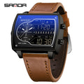 Sanda Men's Watch Fashionable Multifunctional Luminous Waterproof，Three Time Zones, Alarm Clock, Dual Display Electronic Watch