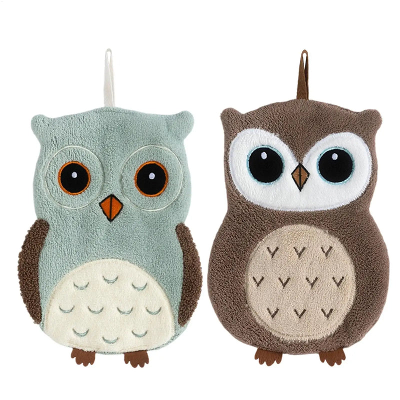 Hand Towel 1PC Cute Owl Hanging Towel Kitchen Hand Towel Bathroom Soft Absorbent Handkerchief Wipe Towel Cartoon Kids Towels
