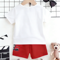 Summer Boys White Red Color Block Fire Truck Print Short - View 2 | SAMAG