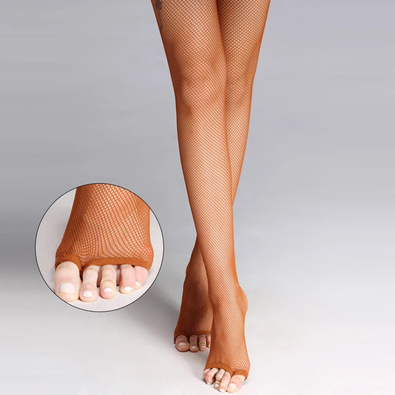 Sexy Latin Tights Leaky Toe Stocking Professional Dance Socks Caramel Cha-Cha Tights Peep Toe Pantyhose Mesh Latin Fishnet Socks