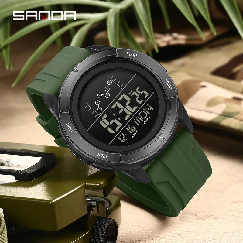 SANDA 2198 Timing Men's Electronic Watch Outdoor Climbing Sports Waterproof LED Large Dial Alarm Clock - Visuel 2 | SAMAG
