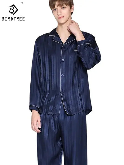 Birdtree 100% Silk Pajamas Sets Men Homewear Male Casual | SAMAG