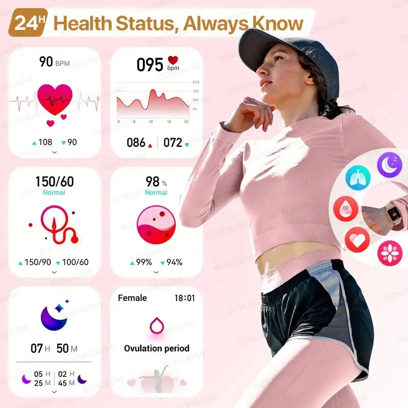 2026 New Smartwatch Women AMOLED HD Screen Always On Display Bluetooth Call IP68 Waterproof GPS Smart Men Watch For Android ios