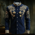 New Men's Floral Long Sleeved Shirt with Gold 3D Clover | SAMAG