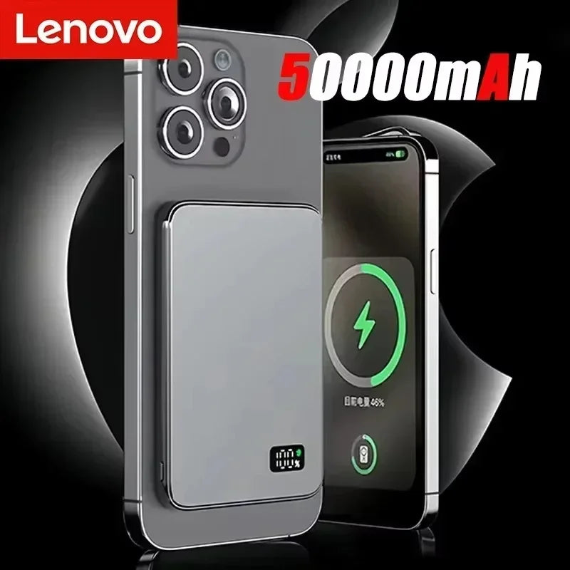 Lenovo Ultra-Slim Magnetic Wireless Power Bank 500000mAh PD22.5W Fast Charging for Magsafe External Battery For Xiaomi iPhone16