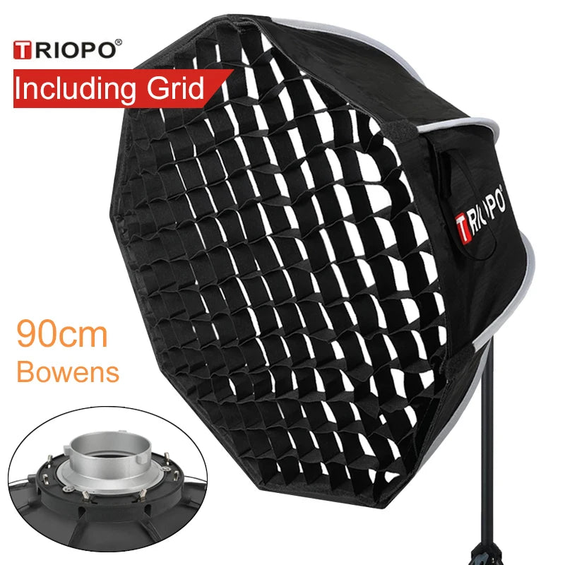Triopo 90cm Photo Portable Bowens Mount Softbox W/ Honeycomb Grid K90 Octagon Umbrella Outdoor Soft Box for Godox Jinbei Strobe