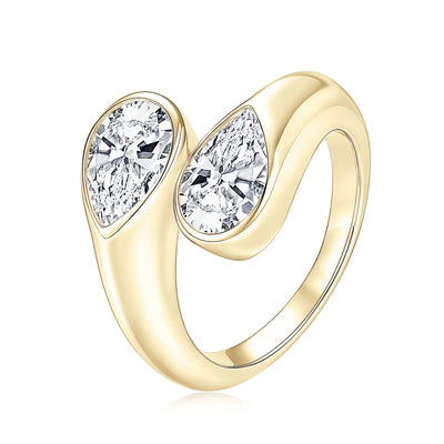 Ehhai 1.5ct Pear Cut Moissanite Twist Shank Open Band Ring for Women 14K Gold Filled Wedding Anniversary Stacking | SAMAG
