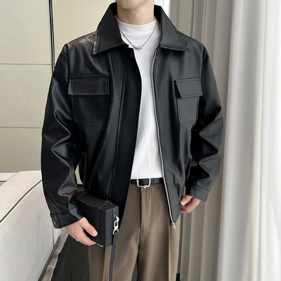 High-quality men's PU leather solid color windproof | SAMAG