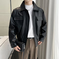 High-quality men's PU leather solid color windproof, waterproof jacket, daily fashion casual outerwear,  zipper leather jacket.