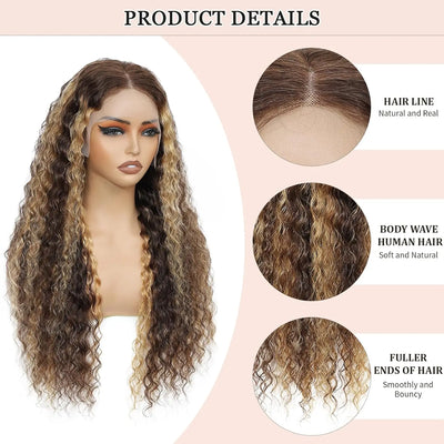 13x4 HD Lace Frontal Curly Wig Honey Blonde Highlight Vietnamese Human Hair Glueless Lace Front Wigs For Women