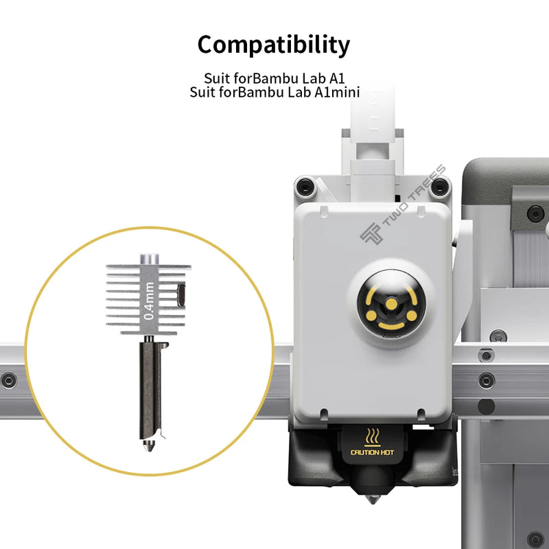 Upgraded Hotend Kit For Bamb Lab A1/A1 Mini Fast Speed Hot End Assembly 0.2/0.4/0.6/0.8mm Hardened steel Nozzle 3D Printer Part