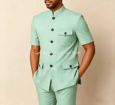 Mint Green Men's Suits Customzied Solid Color Short | SAMAG