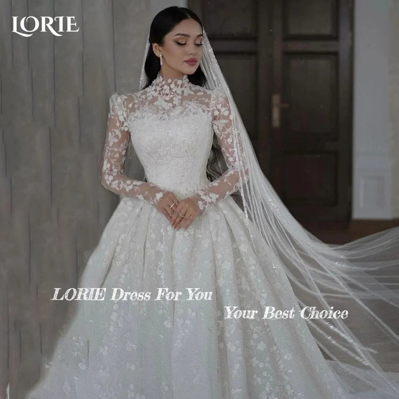 LORIE Vintage Lace Wedding Dress A - Line Appliques - View 3 | SAMAG